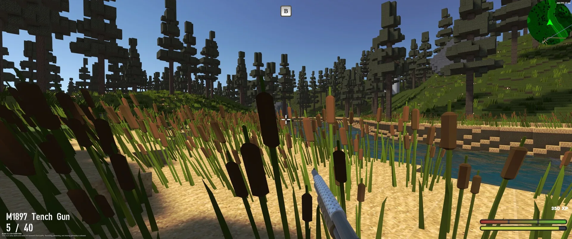 A Bad Goons player moving beside a river through a mutable voxel battlefield