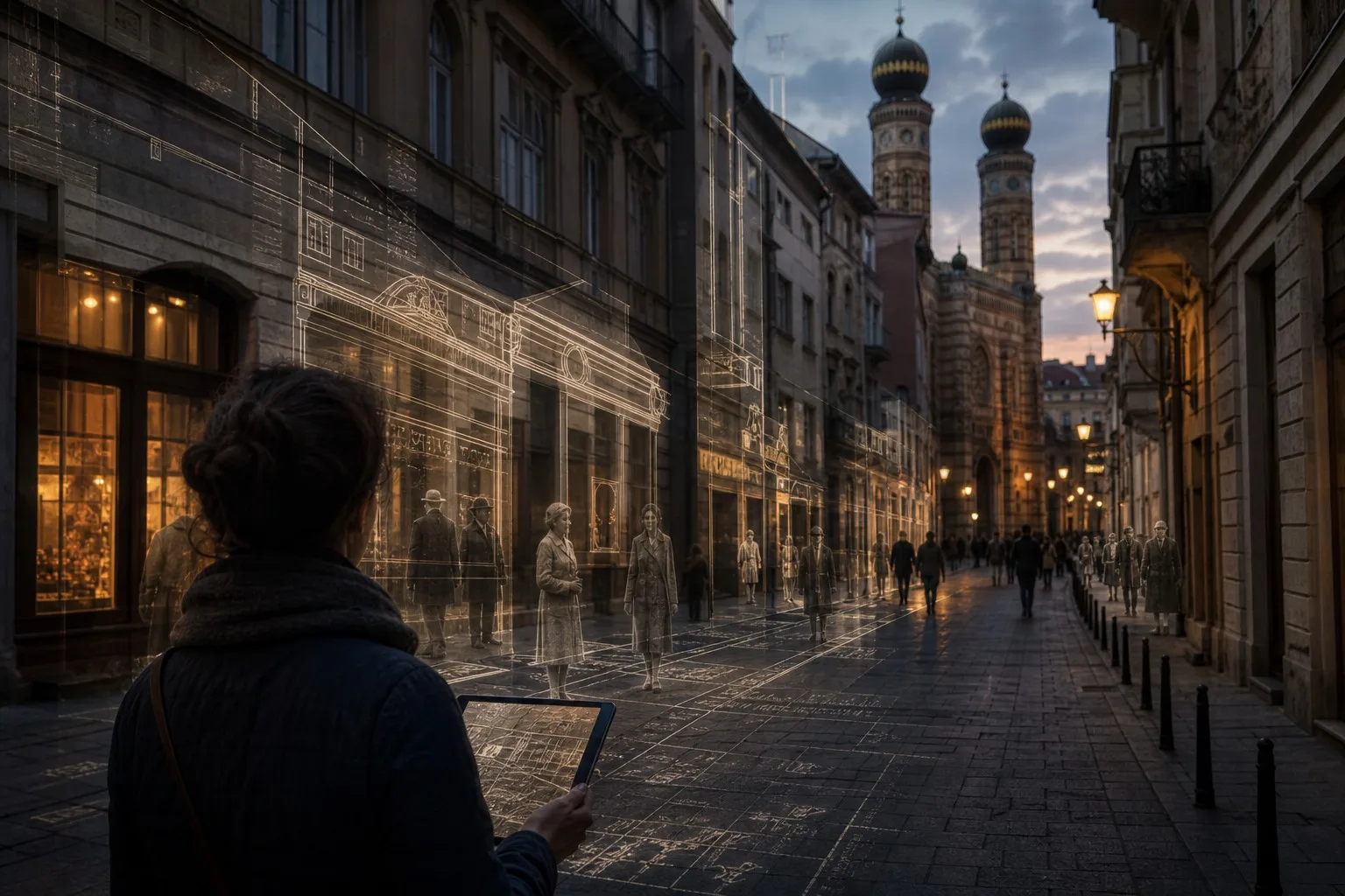 A historical augmented reality reconstruction aligned with a Budapest street