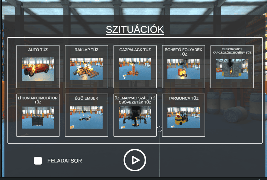 Fire scenario selection inside the Safety1 VR training application
