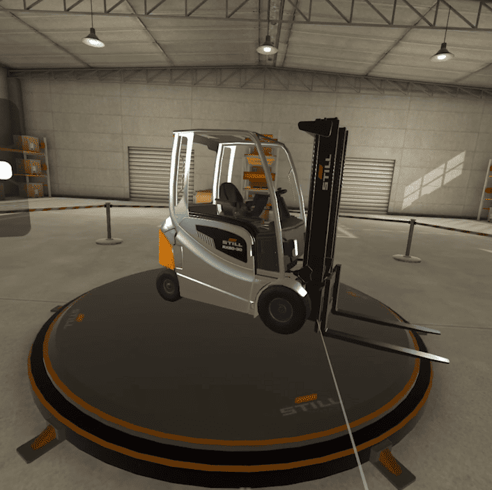 A STILL forklift inside the interactive virtual showroom
