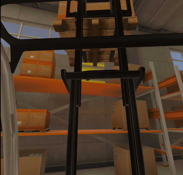 The forklift loading challenge from the VR simulation